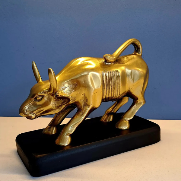 Golden Bull Figurine with Black Base