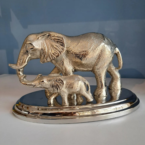Silver Elephant Figurine with Calf