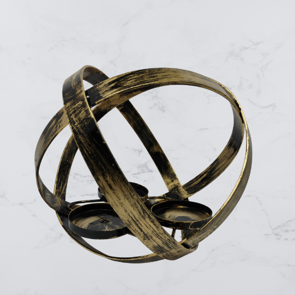 Geometric Metal Candle Holder with Glass Inserts