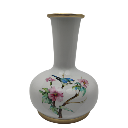 Metal Vase with Bird and Floral Design