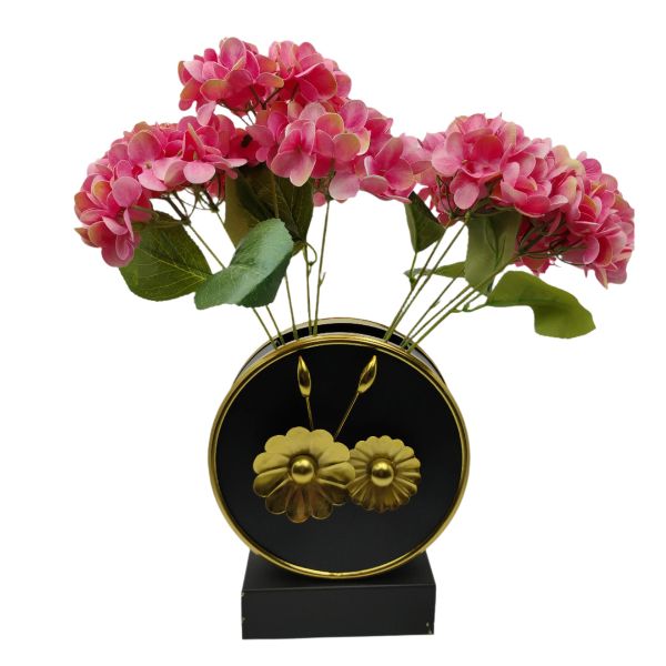 Gold Floral Vase Emblem on Black