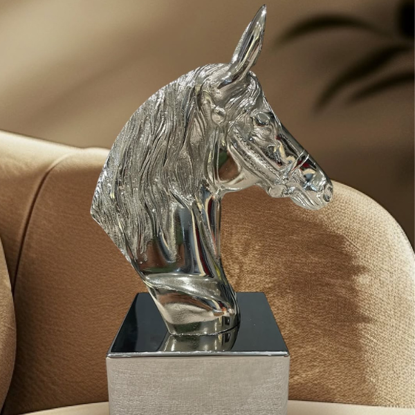 Silver Crystal Horse Head Sculpture