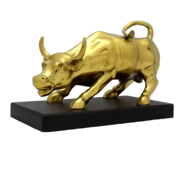 Golden Bull Figurine with Black Base