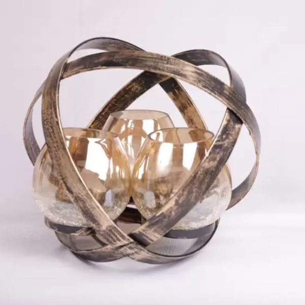 Geometric Metal Candle Holder with Glass Inserts