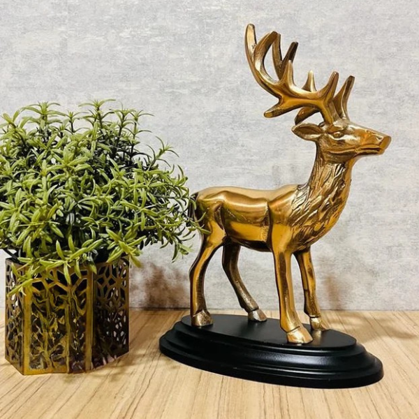 Golden Metal Deer Sculpture