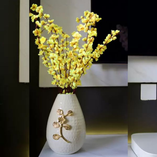 Premium White Vase with Golden Flower Design