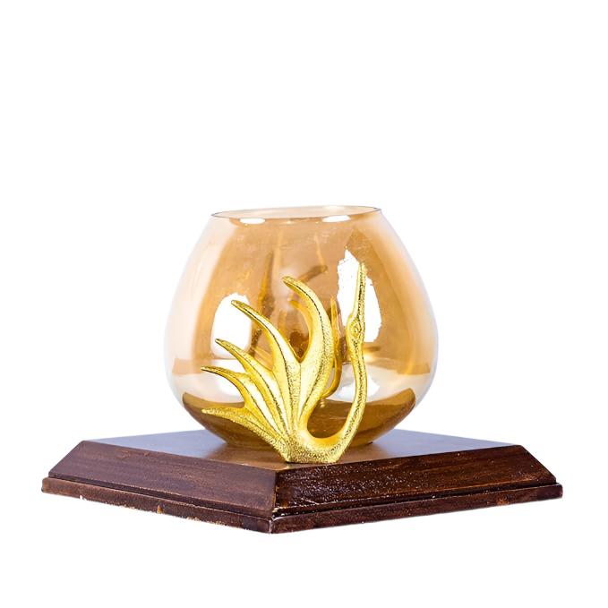 Wooden Base Candle Stand With One Glass Pot