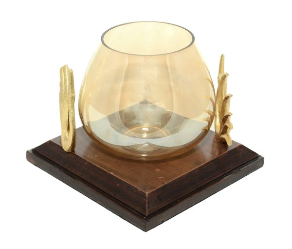Wooden Base Candle Stand With One Glass Pot