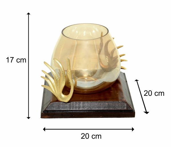 Wooden Base Candle Stand With One Glass Pot