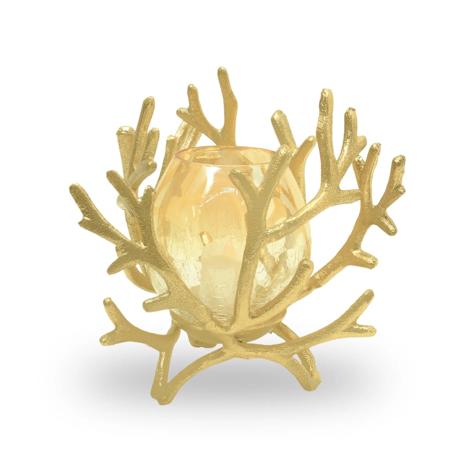 Antique Golden Metal Candle Stand with Glass Pot