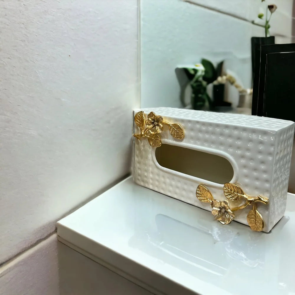 Elegant Off White and Gold Napkin Holder