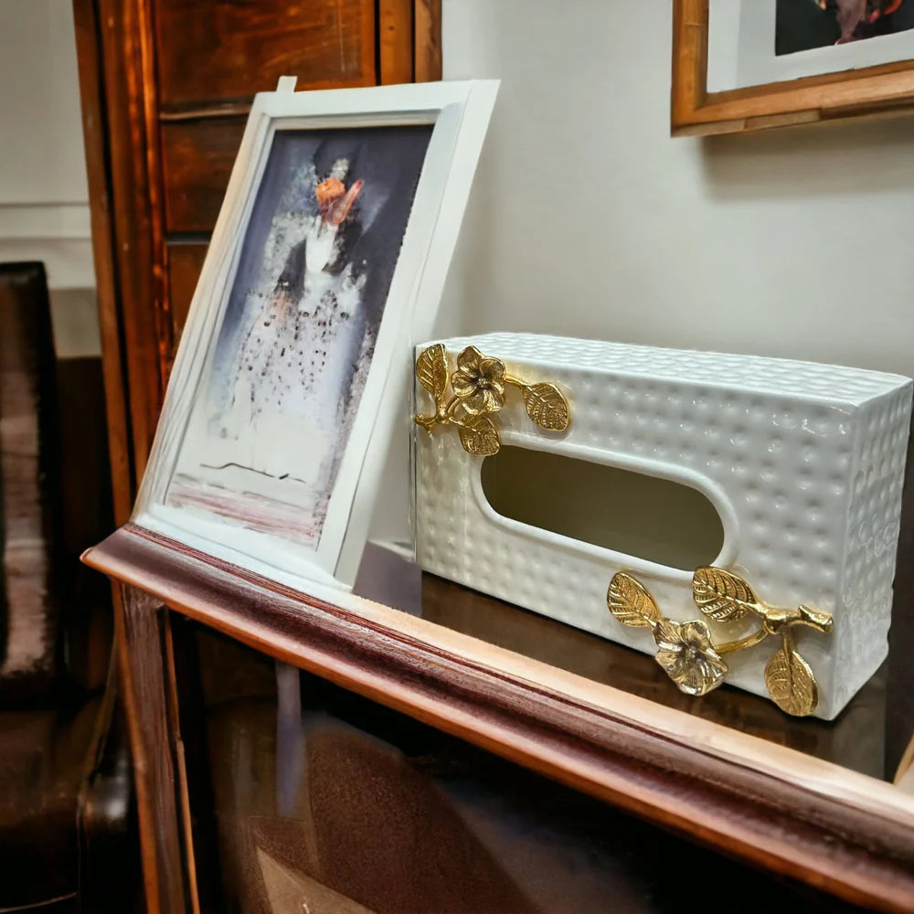 Elegant Off White and Gold Napkin Holder