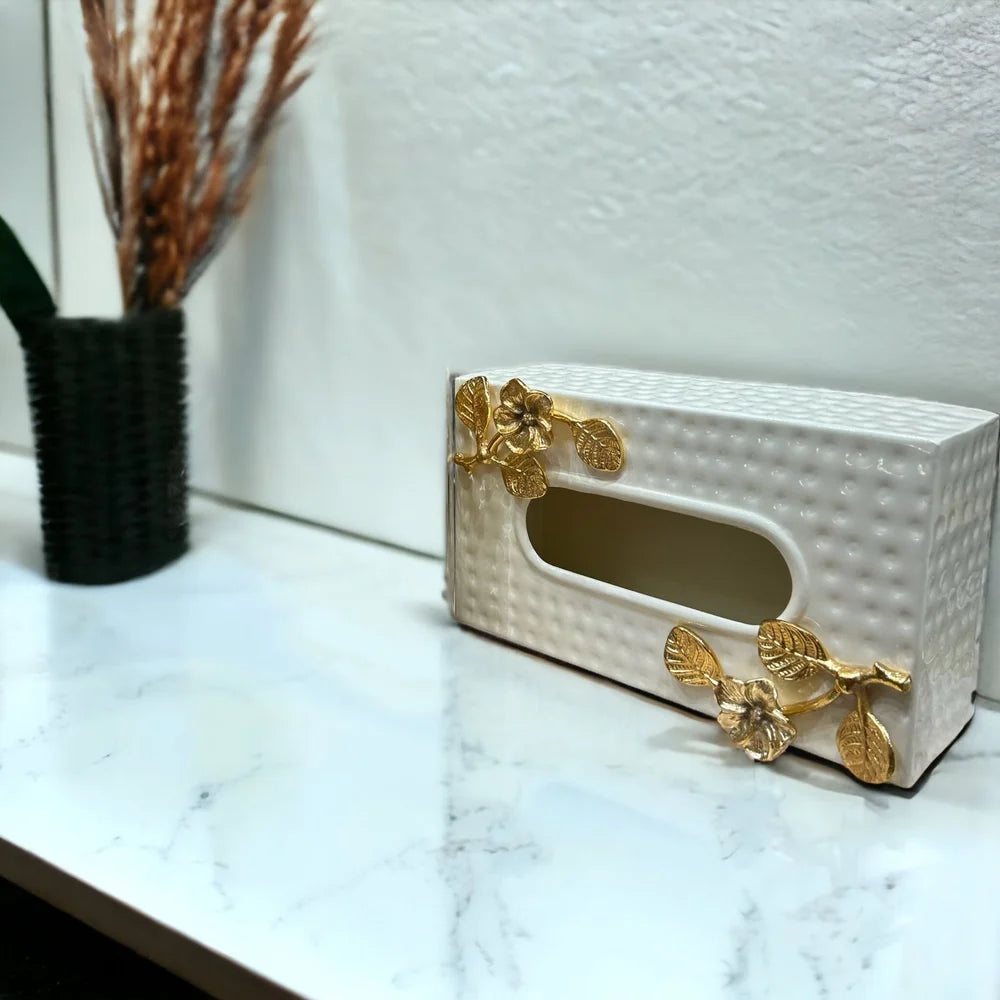Elegant Off White and Gold Napkin Holder