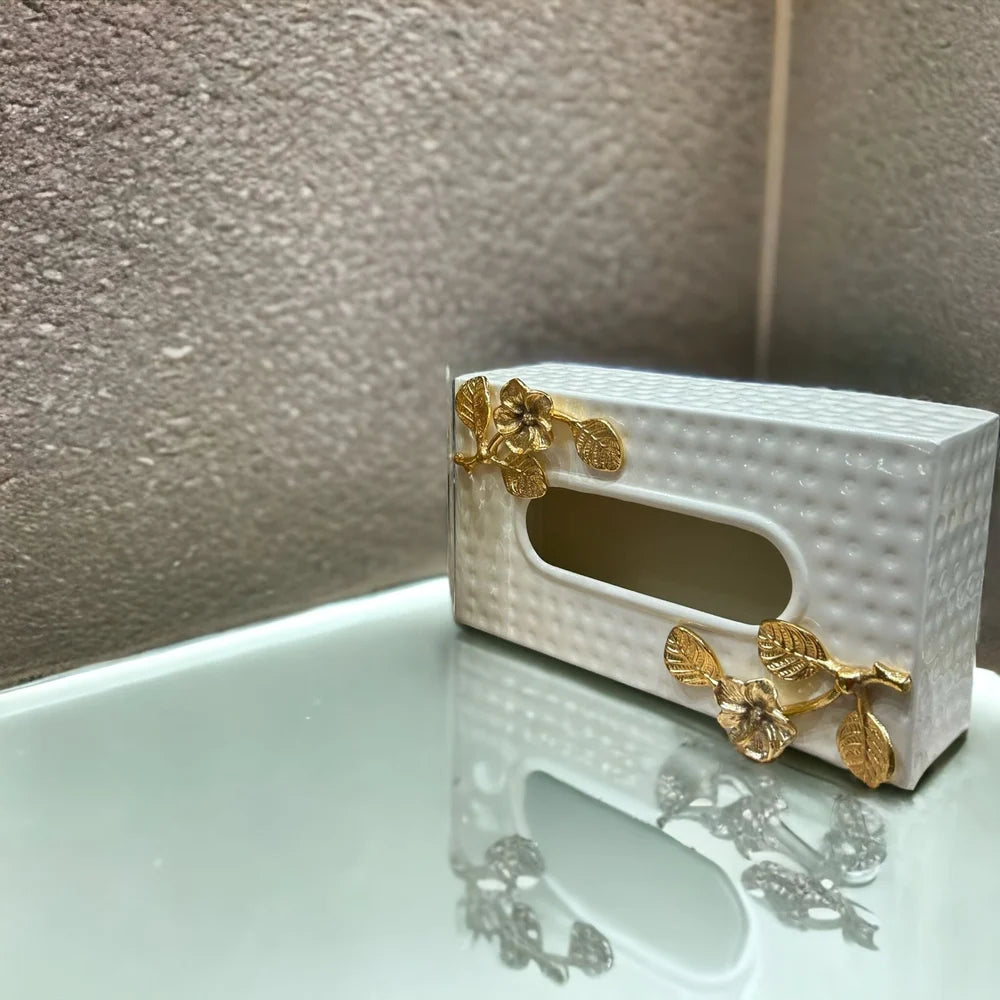 Elegant Off White and Gold Napkin Holder