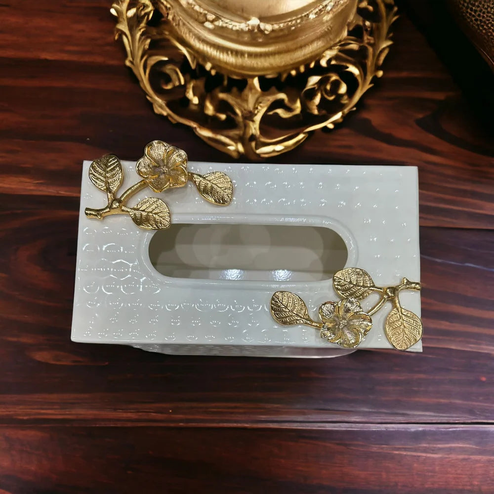 Elegant Off White and Gold Napkin Holder