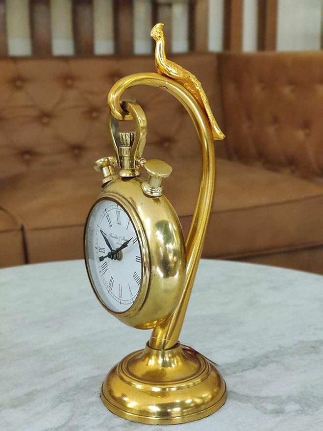 Stylish Golden Peacock Table Clock for Home Décor