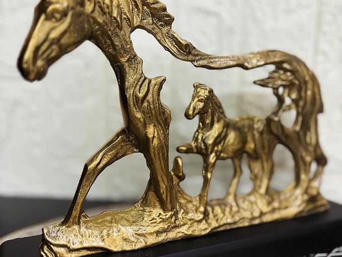 Gold-Plated Horse Figurine with Baby Horse