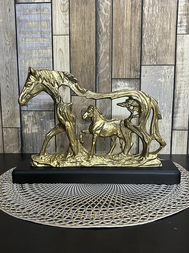 Gold-Plated Horse Figurine with Baby Horse