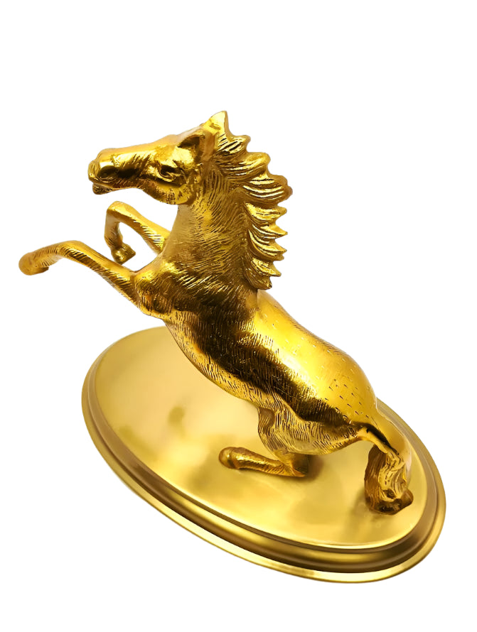 Golden Rearing Horse Brass Figurine