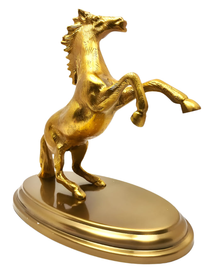 Golden Rearing Horse Brass Figurine