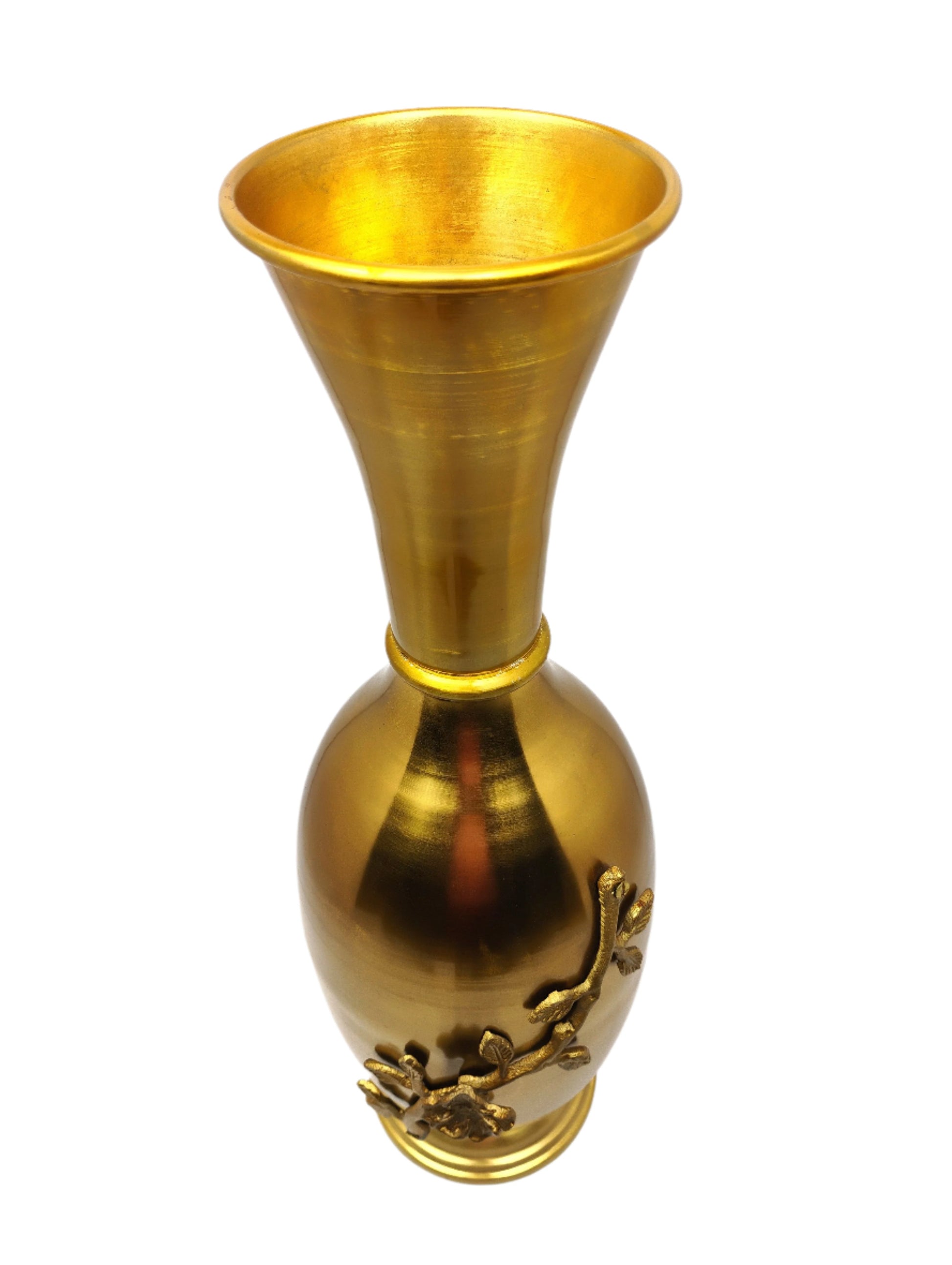 Gold Flower-Embellished Tall Decorative Vase