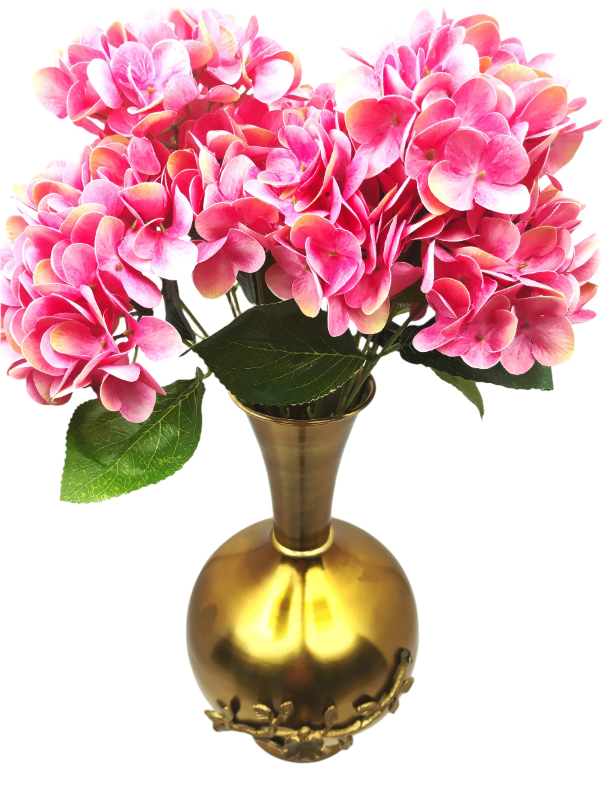 Ornate Gold Metal Vase with Floral Branch Embellishment