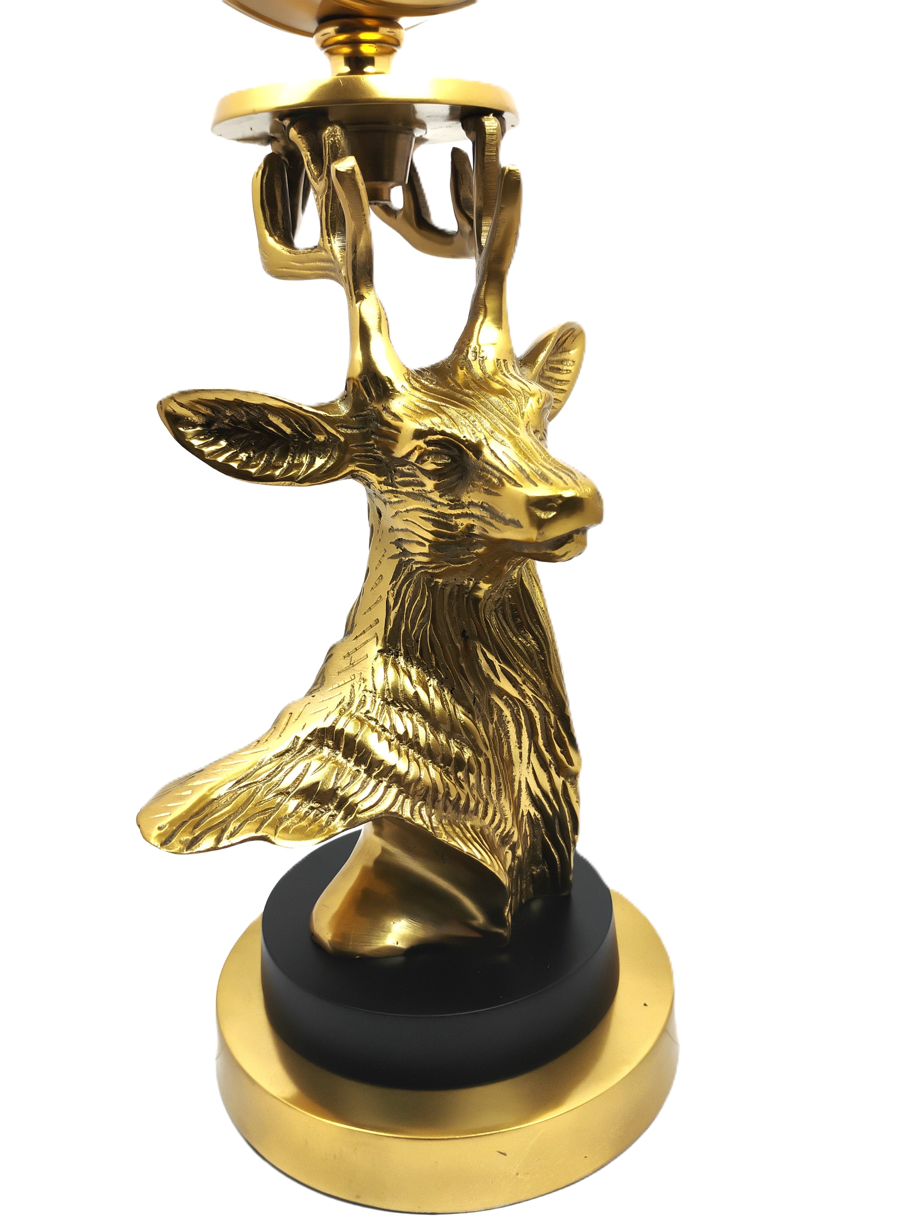 Golden Deer Clock with Intricate Round Face and Decorative Base