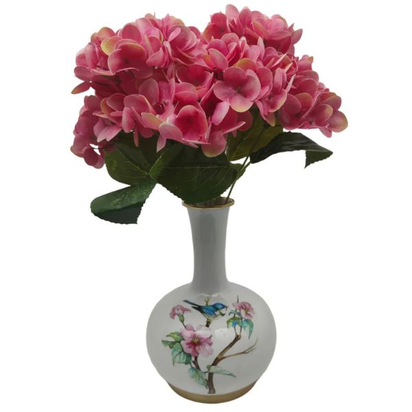 Metal Vase with Bird and Floral Design