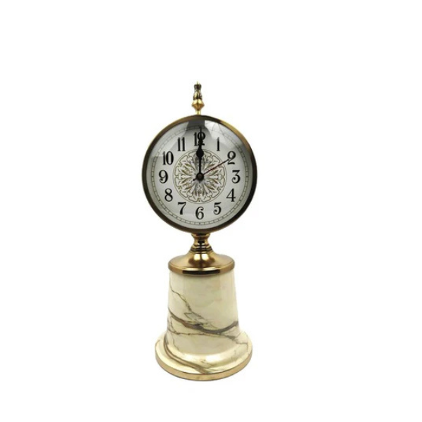 Marble Look Gold Desk Clock – Timeless Elegance for Décor