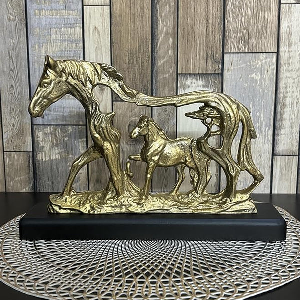 Gold-Plated Horse Figurine with Baby Horse