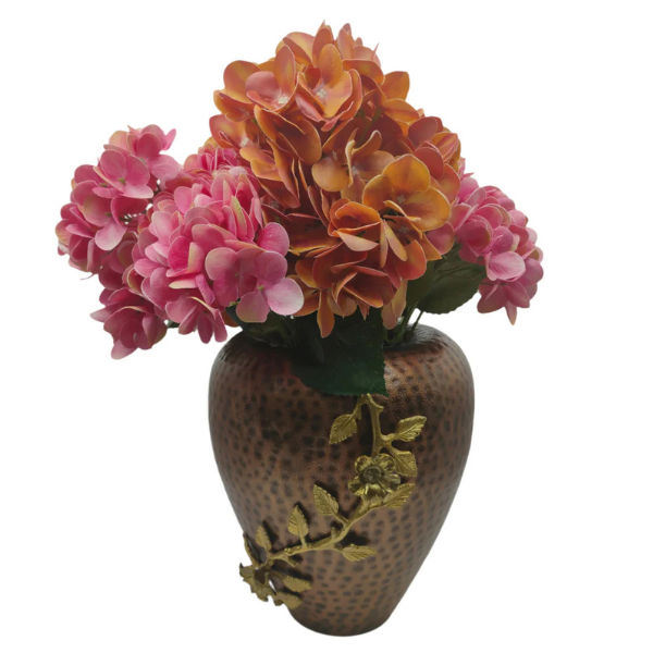 Textured Bronze Vase with Golden Floral Detailing for Luxurious Home Decor