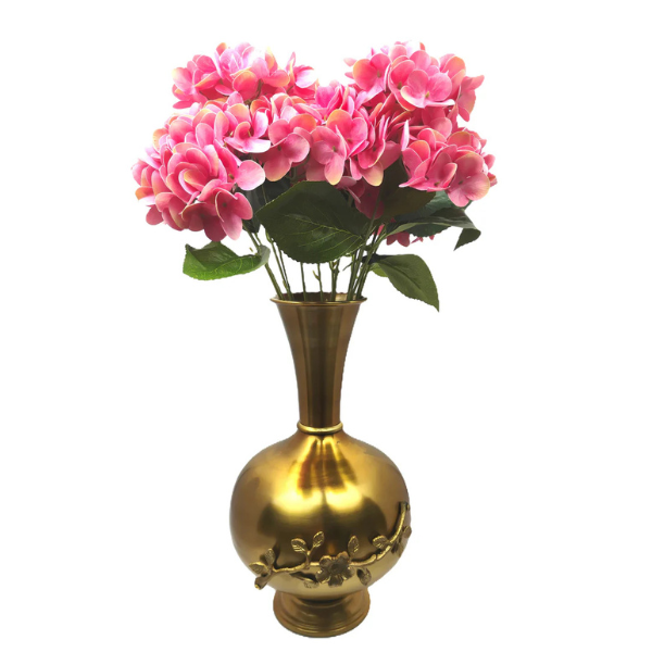 Ornate Gold Metal Vase with Floral Branch Embellishment