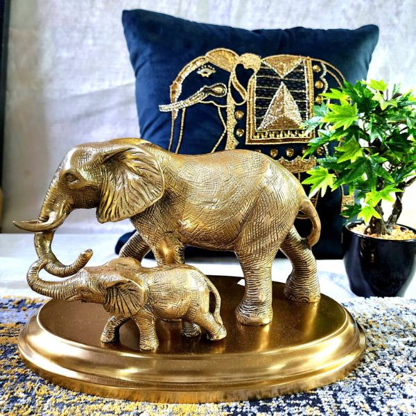 Gold Elephant Figurine with Calf