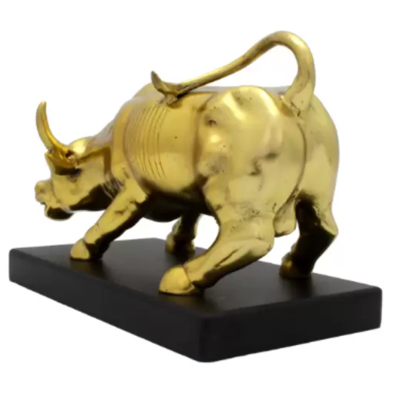 Golden Bull Figurine with Black Base