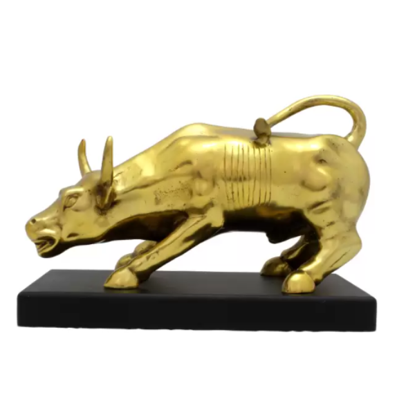 Golden Bull Figurine with Black Base